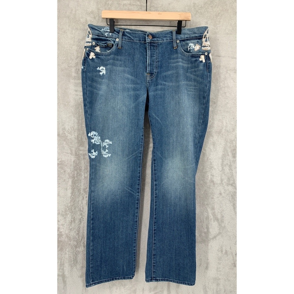 7 For All Mankind Jeans Womens 38 Great Wall China Y2K Embroidered Skulls 38x34